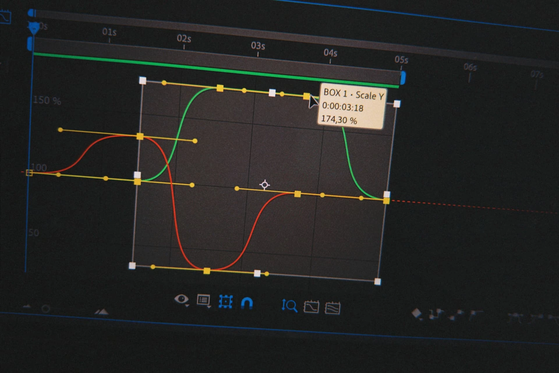 Kurveeditor med animasjonskurver for VFX-arbeid